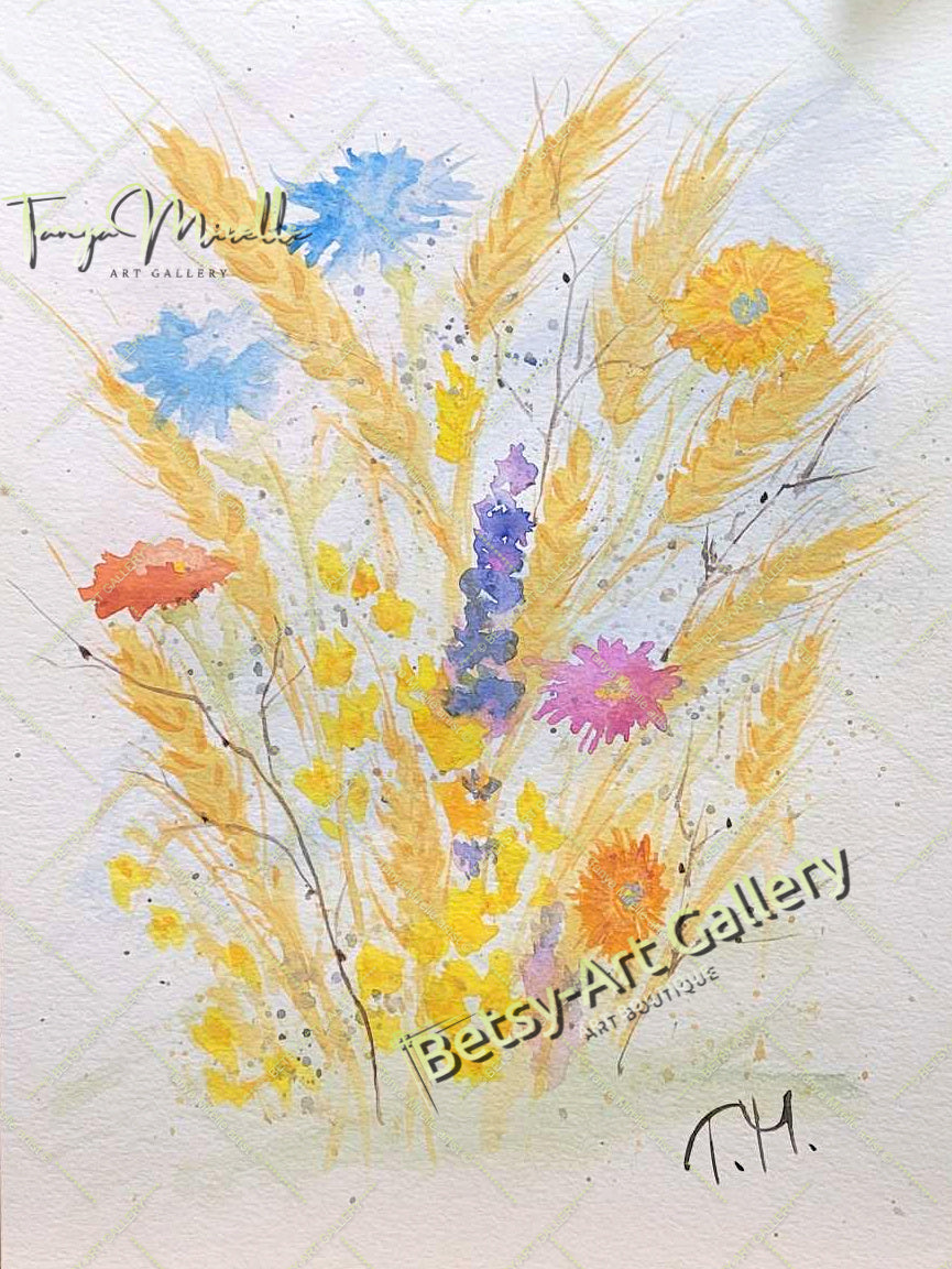Watercolor Painting Ears of Wheat, Botanical Wall Art No Frame abstract expressionism art print birthday gift blooming garden art botanical print colorful painting floral art floral painting garden painting gift for mom mediterranean art modern art modern wall art nature painting paper painting small painting wall art home decor watercolor floral watercolor flowers watercolor landscape watercolor painting wildflowers painting