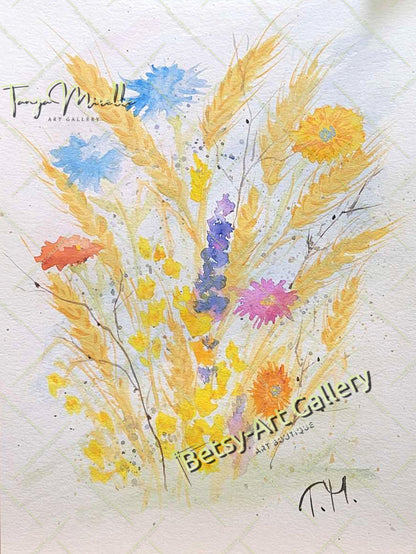 Watercolor Painting Ears of Wheat, Botanical Wall Art No Frame abstract expressionism art print birthday gift blooming garden art botanical print colorful painting floral art floral painting garden painting gift for mom mediterranean art modern art modern wall art nature painting paper painting small painting wall art home decor watercolor floral watercolor flowers watercolor landscape watercolor painting wildflowers painting