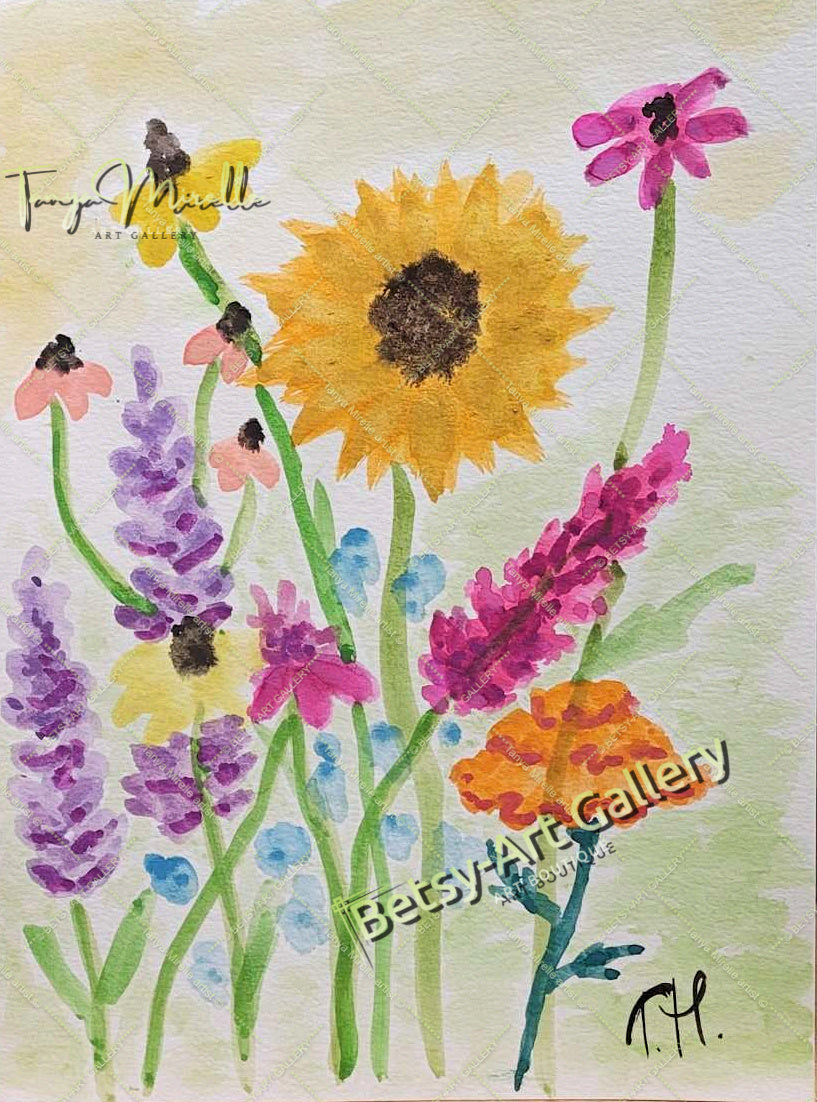 Original Watercolor Floral Painting Botanical Wall Art #1, No Frame abstract expressionism art print birthday gift blooming garden art botanical print colorful painting floral art floral painting garden painting gift for mom mediterranean art modern art modern wall art nature painting paper painting small painting wall art home decor watercolor floral watercolor flowers watercolor landscape watercolor painting