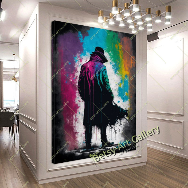 Glitch Effect Portrait Print on Canvas - Neon Pixel Wall Decor