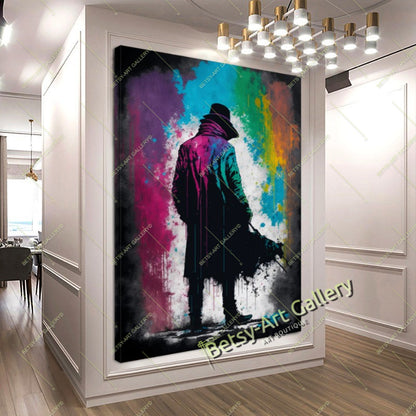 Glitch Effect Portrait Print on Canvas - Neon Pixel Wall Decor