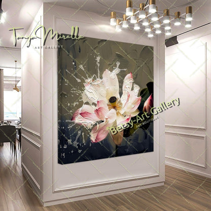 Abstract Lotus Wall Art Print, Pastel Bloom Art for Living Room