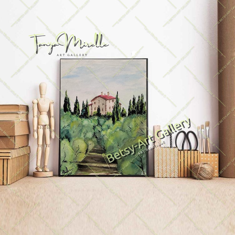 Original Watercolor Painting Olive Garden Wall Art, No Frame abstract expressionism art print birthday gift blooming garden art botanical print garden painting gift for mom mediterranean art modern art modern wall art nature painting olive garder art paper painting small painting wall art home decor watercolor landscape watercolor painting
