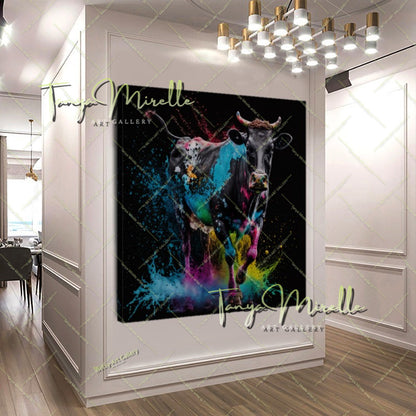 Vibrant Cow Canvas Print – Rustic Modern Animal Wall Art