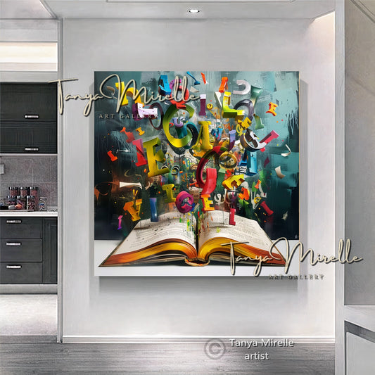 Open Book with Flying Letters Canvas Print #1