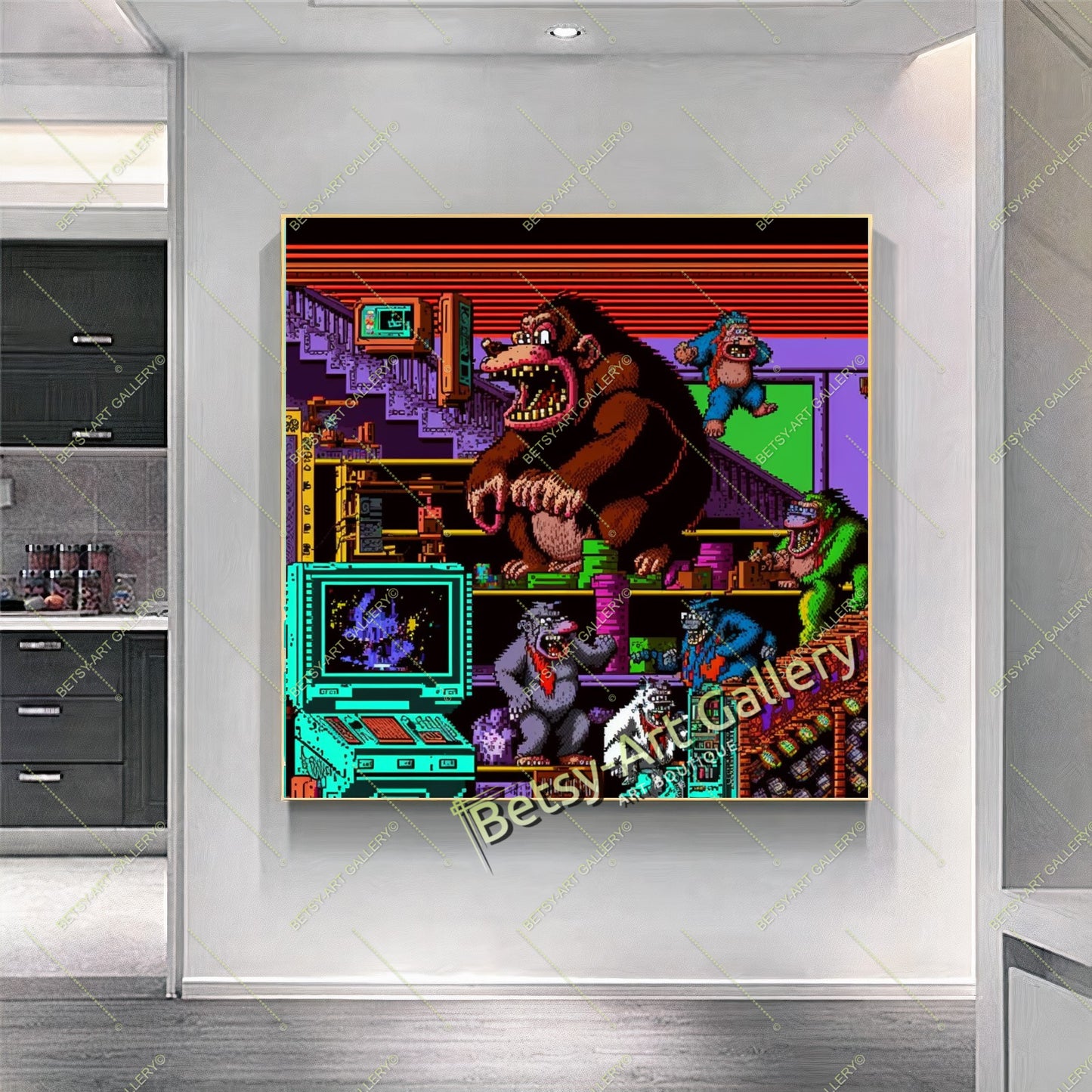 Retro Mario 80s Canvas Print, Vintage Video Game Wall Art