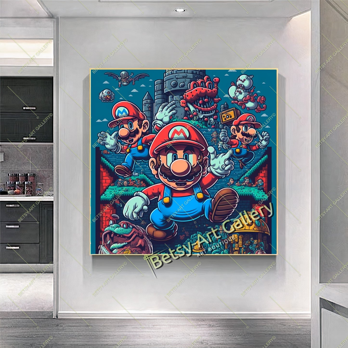 Retro Mario 80s Canvas Print, Vintage Video Game Wall Art