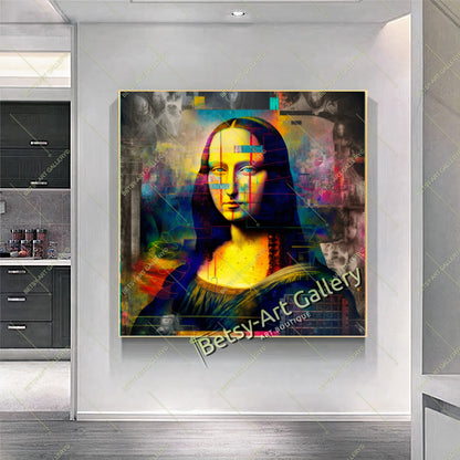 Mona Lisa Graffiti Art Canvas Print, Modern Jakonda Wall Art