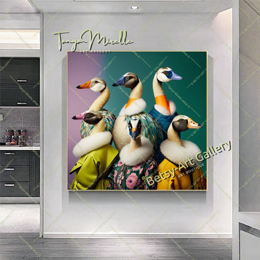 Fashion Ducks Pop Art Print – Contemporary Animal Canvas