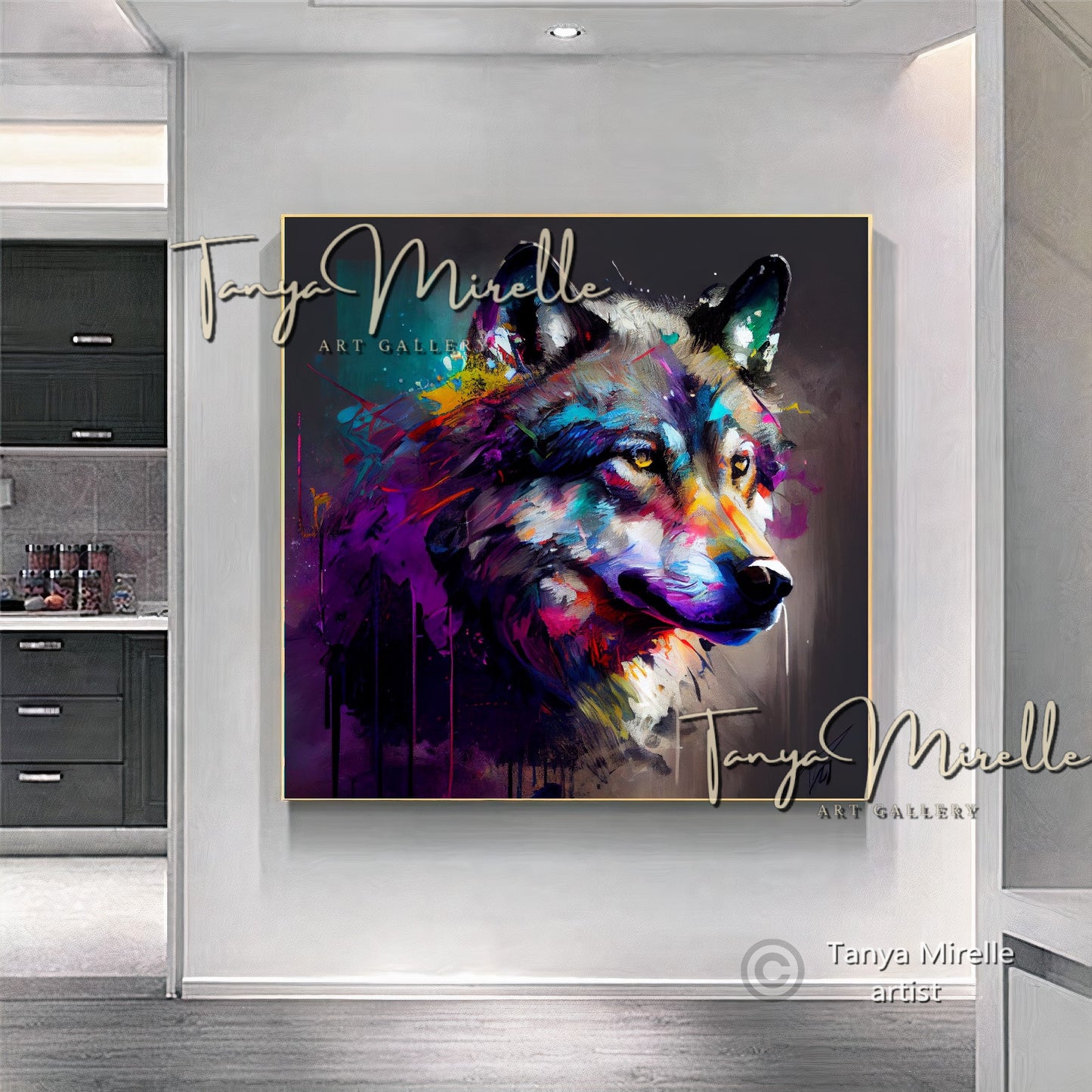 Colorful Wolf Art Print on Canvas – Modern Abstract Animal Wall Art