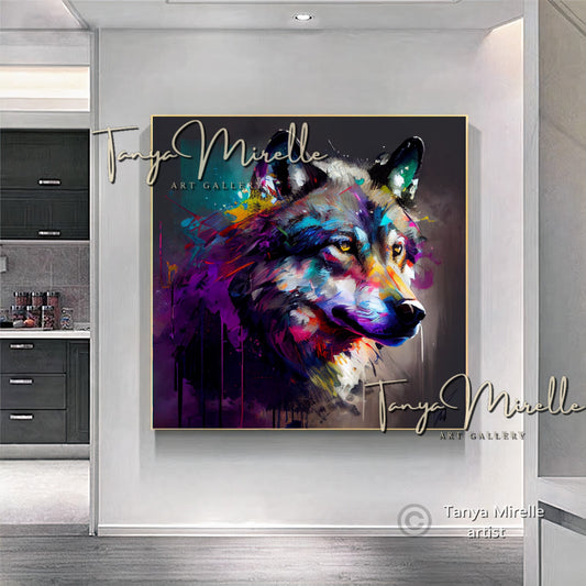 Colorful Wolf Art Print on Canvas – Modern Abstract Animal Wall Art