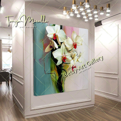 White Orchid Bloom Wall Art Print, Pastel Botanical Art