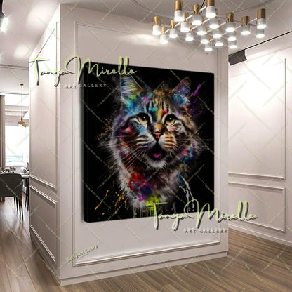 Vibrant Cat Canvas Print –  Modern Animal Wall Art