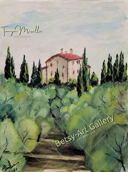 Original Watercolor Painting Olive Garden Wall Art, No Frame abstract expressionism art print birthday gift blooming garden art botanical print garden painting gift for mom mediterranean art modern art modern wall art nature painting olive garder art paper painting small painting wall art home decor watercolor landscape watercolor painting
