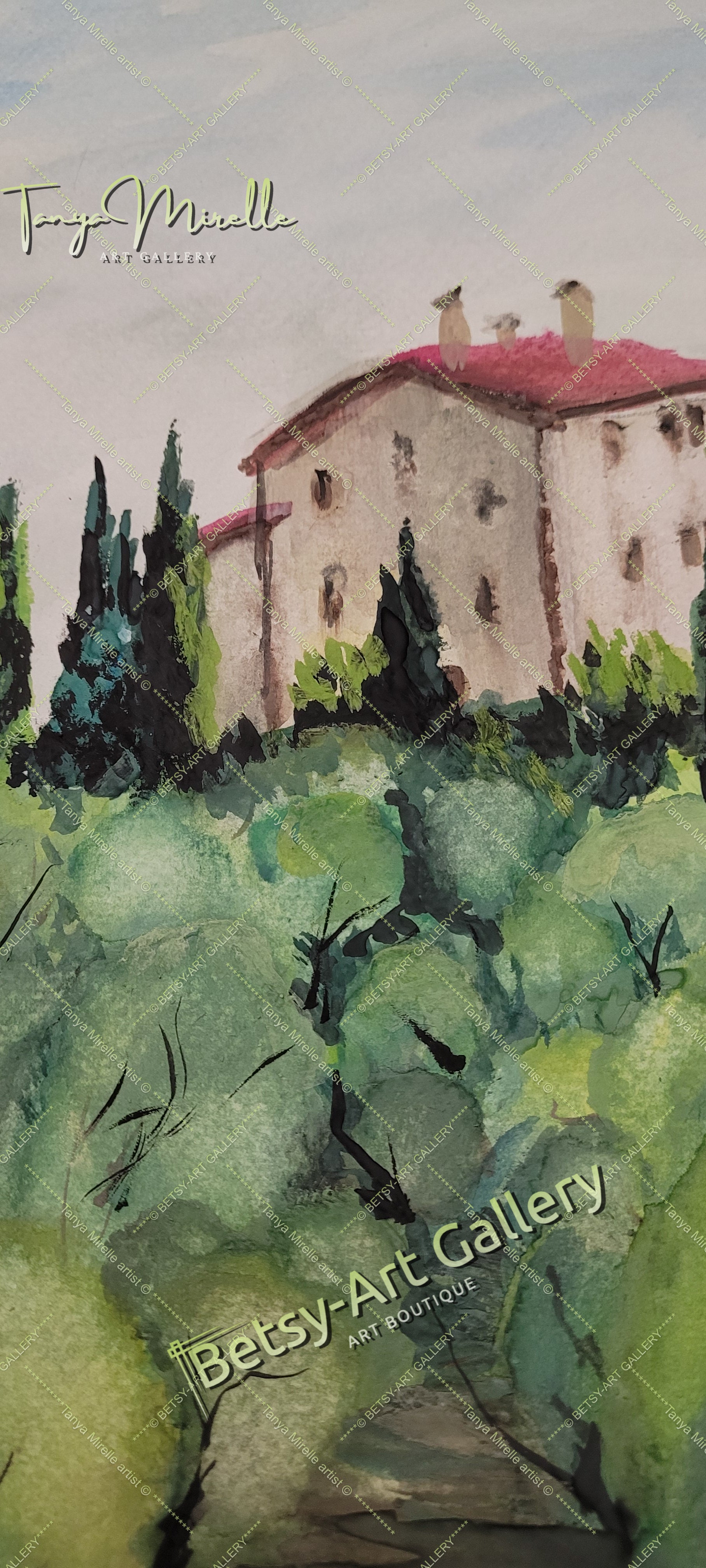 Original Watercolor Painting Olive Garden Wall Art, No Frame abstract expressionism art print birthday gift blooming garden art botanical print garden painting gift for mom mediterranean art modern art modern wall art nature painting olive garder art paper painting small painting wall art home decor watercolor landscape watercolor painting