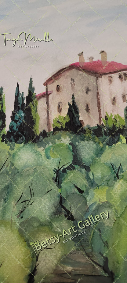 Original Watercolor Painting Olive Garden Wall Art, No Frame abstract expressionism art print birthday gift blooming garden art botanical print garden painting gift for mom mediterranean art modern art modern wall art nature painting olive garder art paper painting small painting wall art home decor watercolor landscape watercolor painting