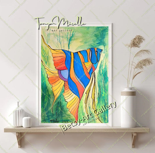 Vibrant Caribbean Fish Watercolor Painting - Tropical Wall Art No Frame abstract expressionism birthday gift Caribbean fish colorful painting fish painting marine life modern wall art nautical art ocean decor paper painting sea life painting small painting tropical art vibrant fish art wall art home decor watercolor art watercolor fish watercolor painting watercolor sea art
