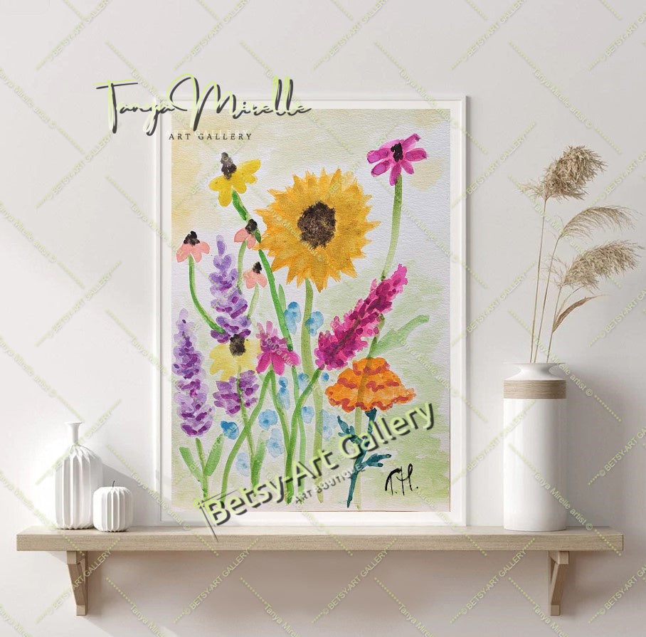 Original Watercolor Floral Painting Botanical Wall Art #1, No Frame abstract expressionism art print birthday gift blooming garden art botanical print colorful painting floral art floral painting garden painting gift for mom mediterranean art modern art modern wall art nature painting paper painting small painting wall art home decor watercolor floral watercolor flowers watercolor landscape watercolor painting