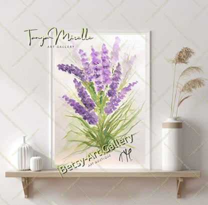 Watercolor Lavender Painting, Botanical Wall Art No Frame abstract expressionism art print birthday gift blooming garden art botanical print colorful painting floral art floral painting garden painting gift for mom lavender painting mediterranean art modern art modern wall art nature painting paper painting small painting wall art home decor watercolor floral watercolor flowers watercolor landscape watercolor painting wildflowers painting