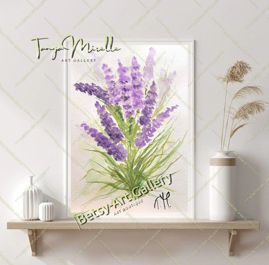 Watercolor Lavender Painting, Botanical Wall Art No Frame abstract expressionism art print birthday gift blooming garden art botanical print colorful painting floral art floral painting garden painting gift for mom lavender painting mediterranean art modern art modern wall art nature painting paper painting small painting wall art home decor watercolor floral watercolor flowers watercolor landscape watercolor painting wildflowers painting