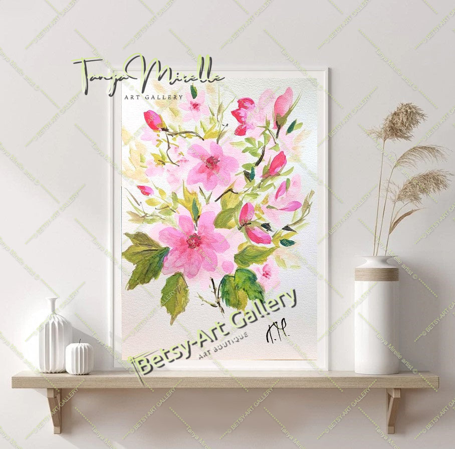 Watercolor Spring Flowers Painting, Botanical Wall Art No Frame abstract expressionism art print birthday gift blooming garden art botanical print colorful painting floral art floral painting garden painting gift for mom mediterranean art modern art modern wall art nature painting paper painting small painting wall art home decor watercolor floral watercolor flowers watercolor landscape watercolor painting