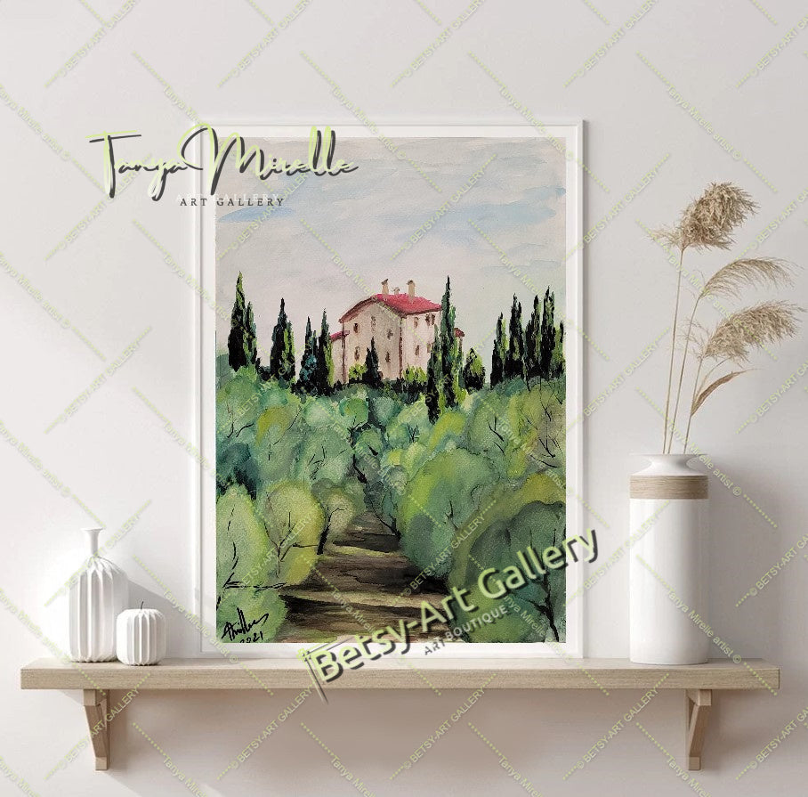 Original Watercolor Painting Olive Garden Wall Art, No Frame abstract expressionism art print birthday gift blooming garden art botanical print garden painting gift for mom mediterranean art modern art modern wall art nature painting olive garder art paper painting small painting wall art home decor watercolor landscape watercolor painting