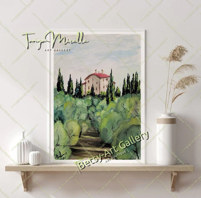 Original Watercolor Painting Olive Garden Wall Art, No Frame abstract expressionism art print birthday gift blooming garden art botanical print garden painting gift for mom mediterranean art modern art modern wall art nature painting olive garder art paper painting small painting wall art home decor watercolor landscape watercolor painting
