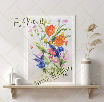 Watercolor Painting Flowers of Mediterranean, Botanical Wall Art No Frame abstract expressionism art print birthday gift blooming garden art botanical print colorful painting floral art floral painting garden painting gift for mom mediterranean art modern art modern wall art nature painting paper painting small painting wall art home decor watercolor floral watercolor flowers watercolor landscape watercolor painting wildflowers painting