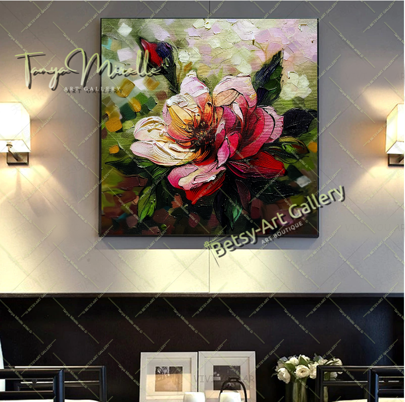 Luxury Floral Artwork on Canvas, Botanical Wall Decor for Living Spaces