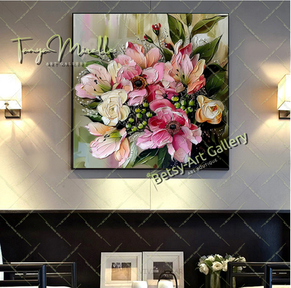 Floral Bouquet Canvas Print, Elegant Flower Wall Art Decor
