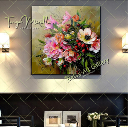 Floral Bouquet Canvas Print, Elegant Flower Wall Art Decor