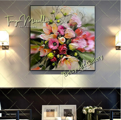 Floral Bouquet Canvas Print, Elegant Flower Wall Art Decor