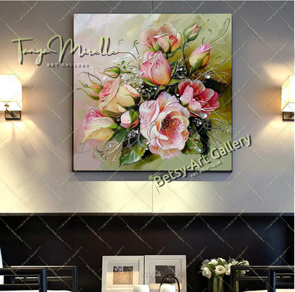 Floral Bouquet Canvas Print, Elegant Flower Wall Art Decor