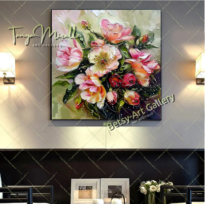 Floral Bouquet Canvas Print, Elegant Flower Wall Art Decor