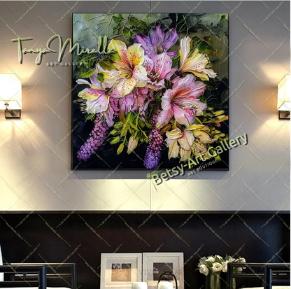 Modern Wisteria Print on Canvas, Colorful Floral Wall Art