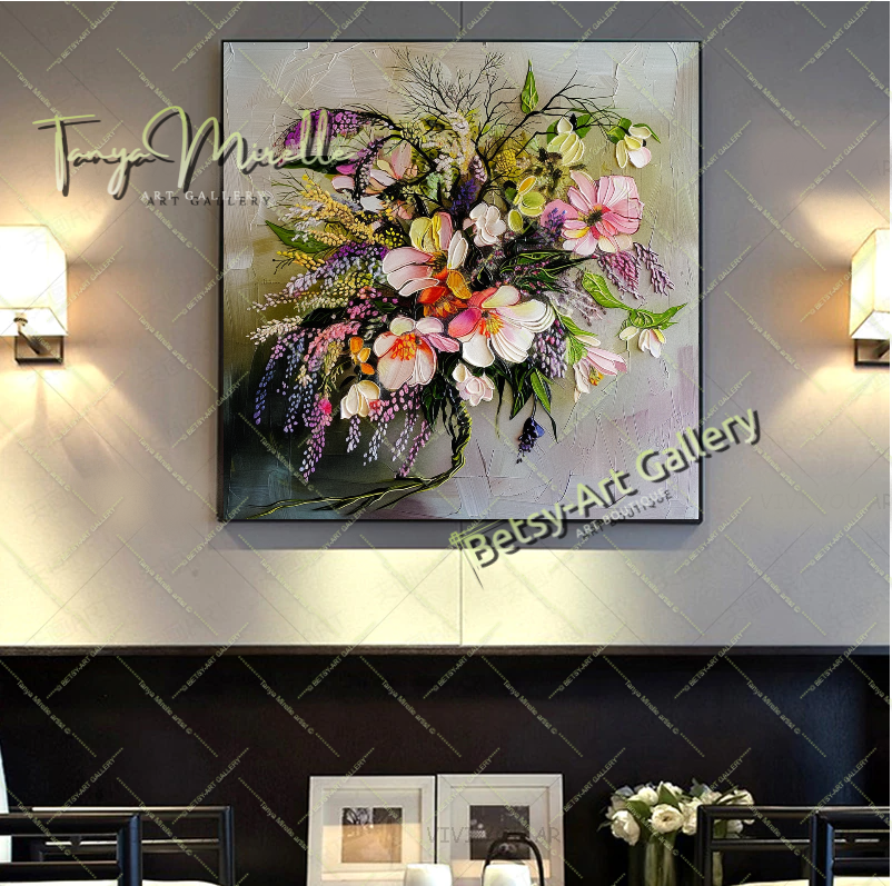 Modern Wisteria Print on Canvas, Colorful Floral Wall Art