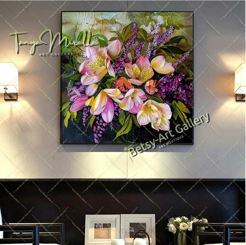 Modern Wisteria Print on Canvas, Colorful Floral Wall Art