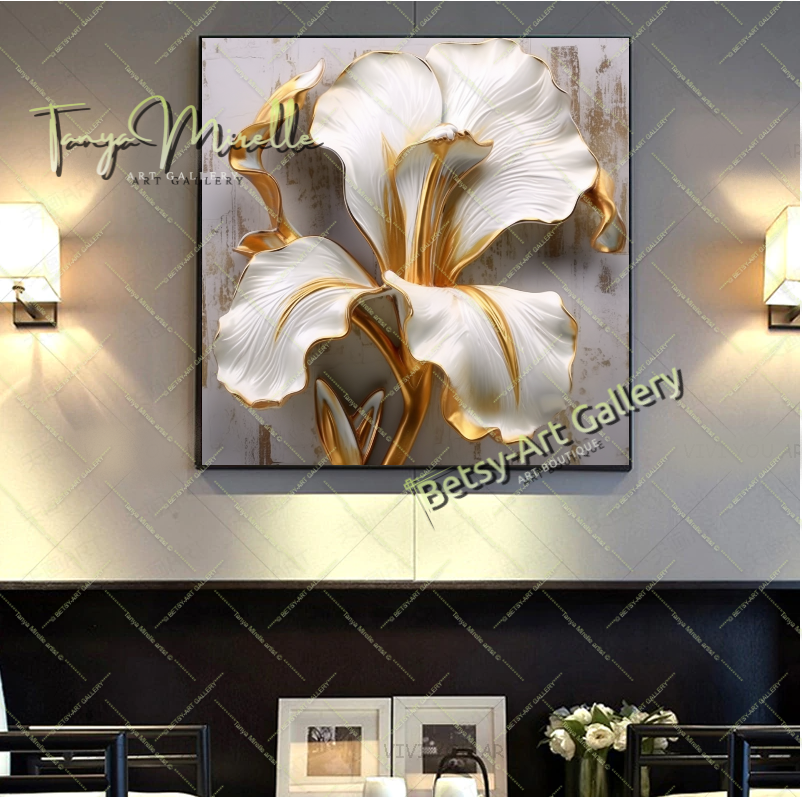 Textured Flower Bouquet Canvas Print, Floral Home Wall Art Decor