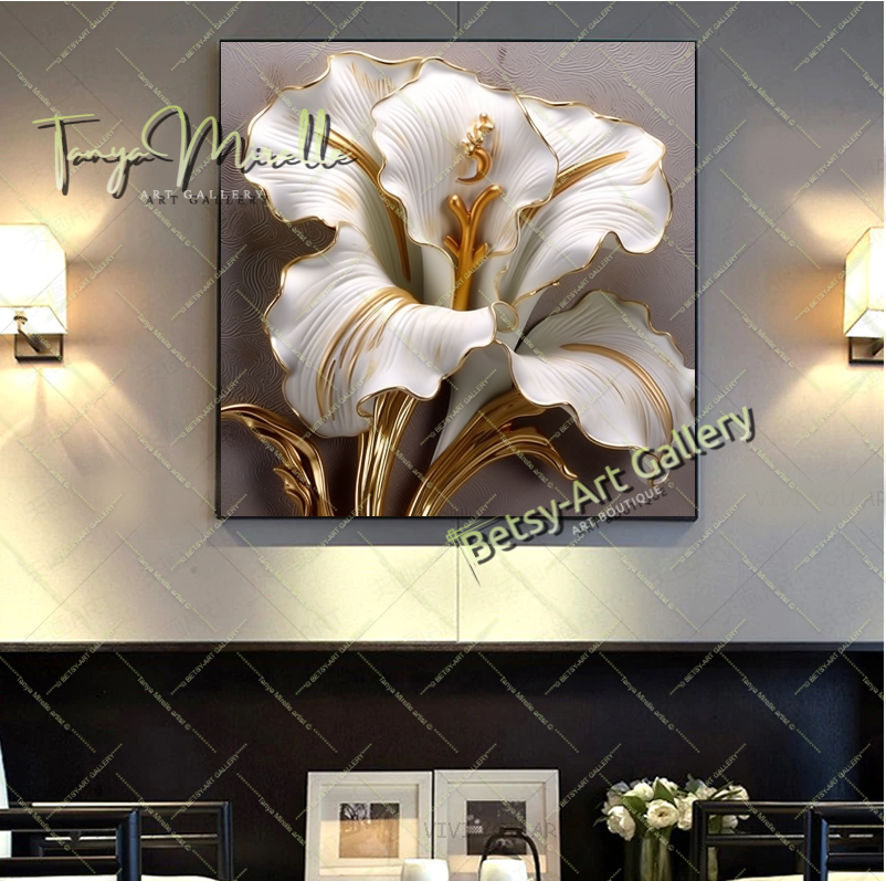 Textured Flower Bouquet Canvas Print, Floral Home Wall Art Decor