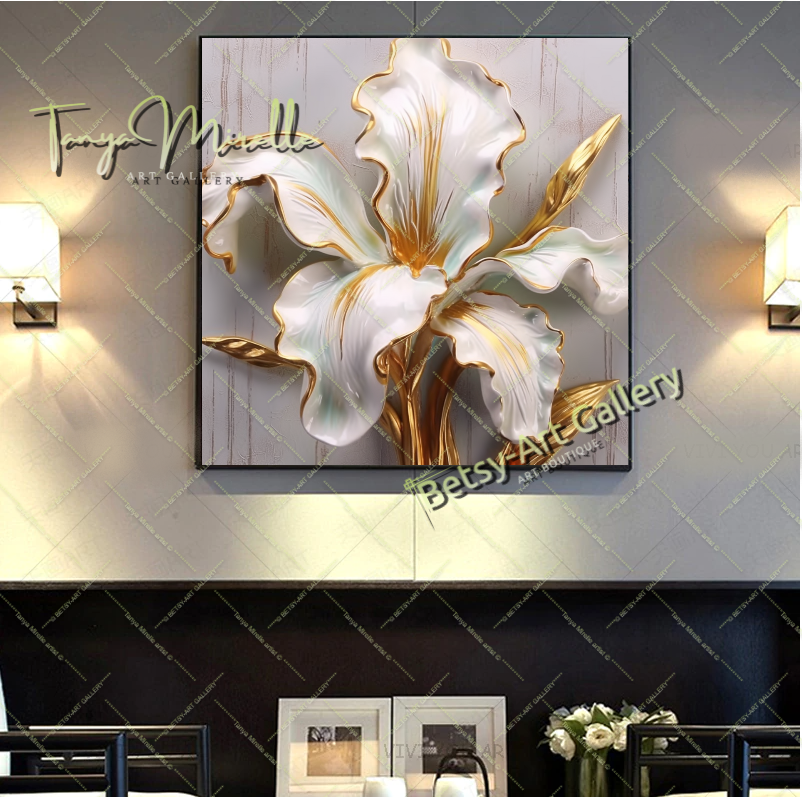 Textured Flower Bouquet Canvas Print, Floral Home Wall Art Decor