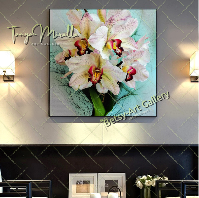 White Orchid Bloom Wall Art Print, Pastel Botanical Art