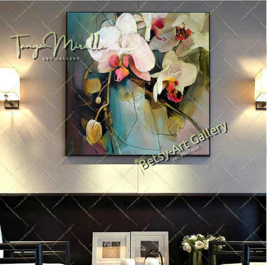 White Orchid Bloom Wall Art Print, Pastel Botanical Art