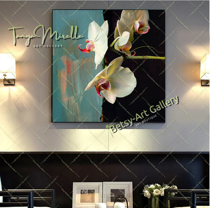 Luxury Orchid Wall Art Print, Pastel Bloom Art for Living Room
