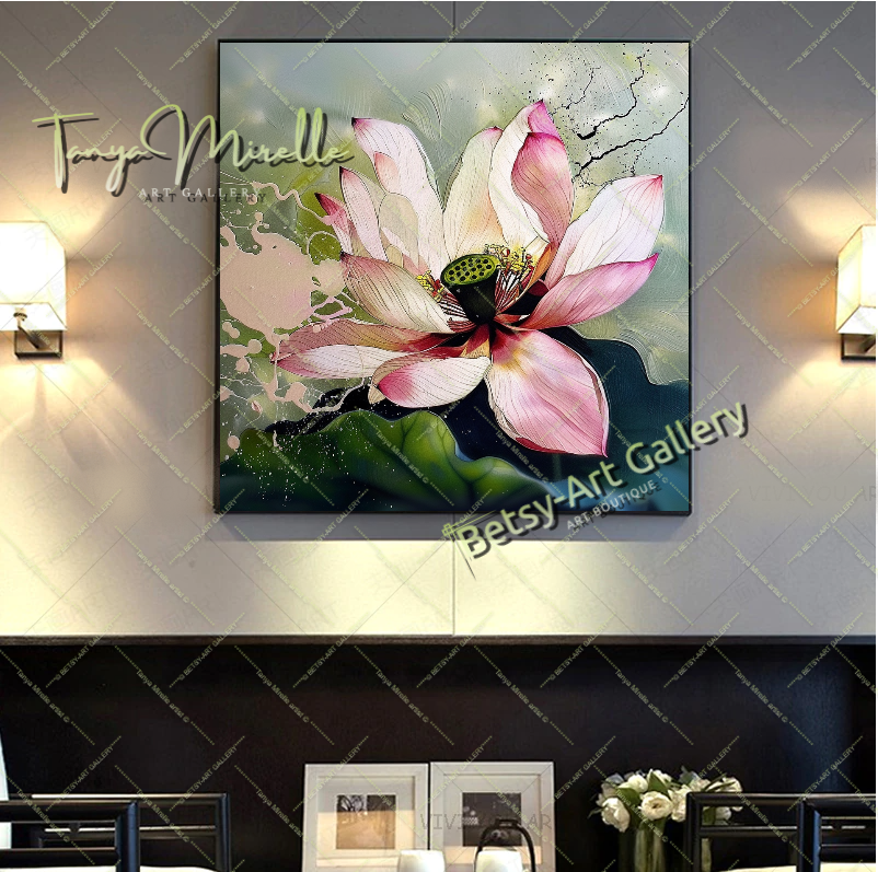 Modern Lotus Wall Art Print, Pastel Bloom Art for Living Room