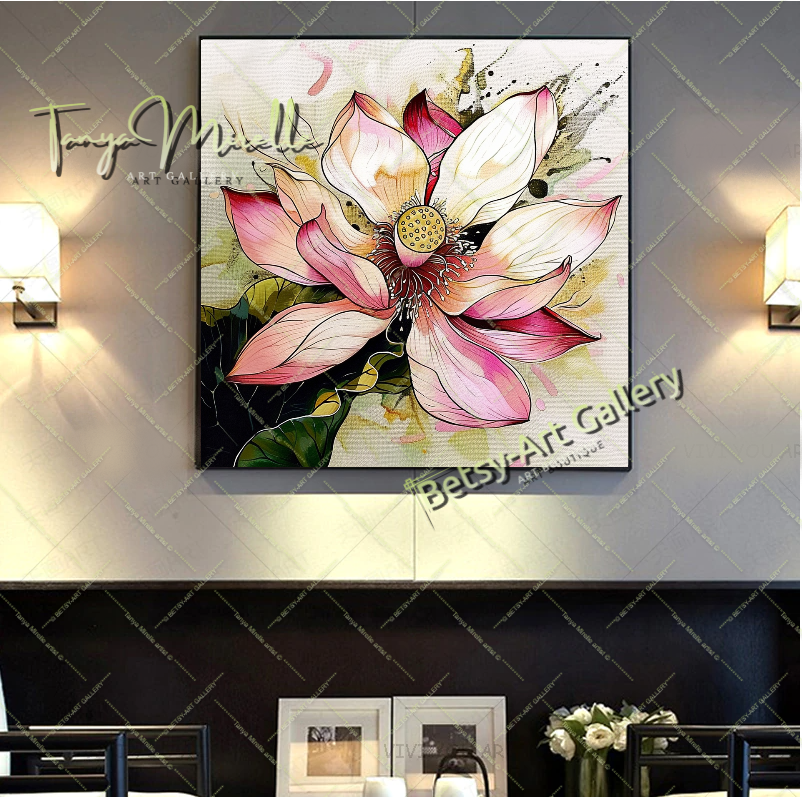 Modern Lotus Wall Art Print, Pastel Bloom Art for Living Room