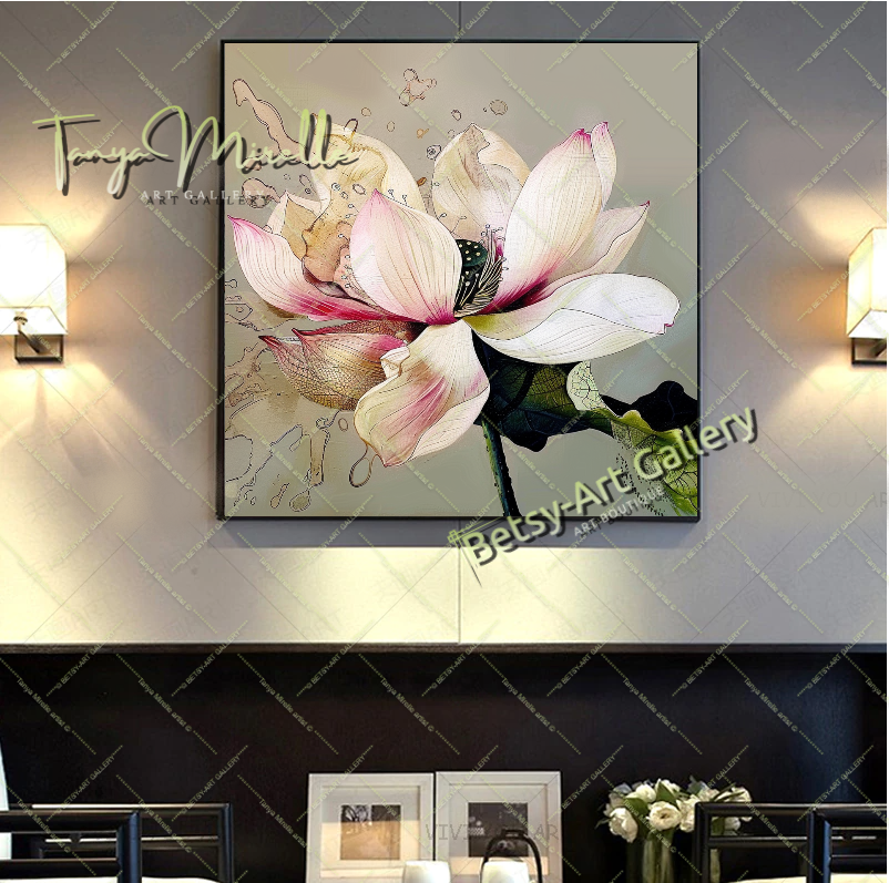 Modern Lotus Wall Art Print, Pastel Bloom Art for Living Room