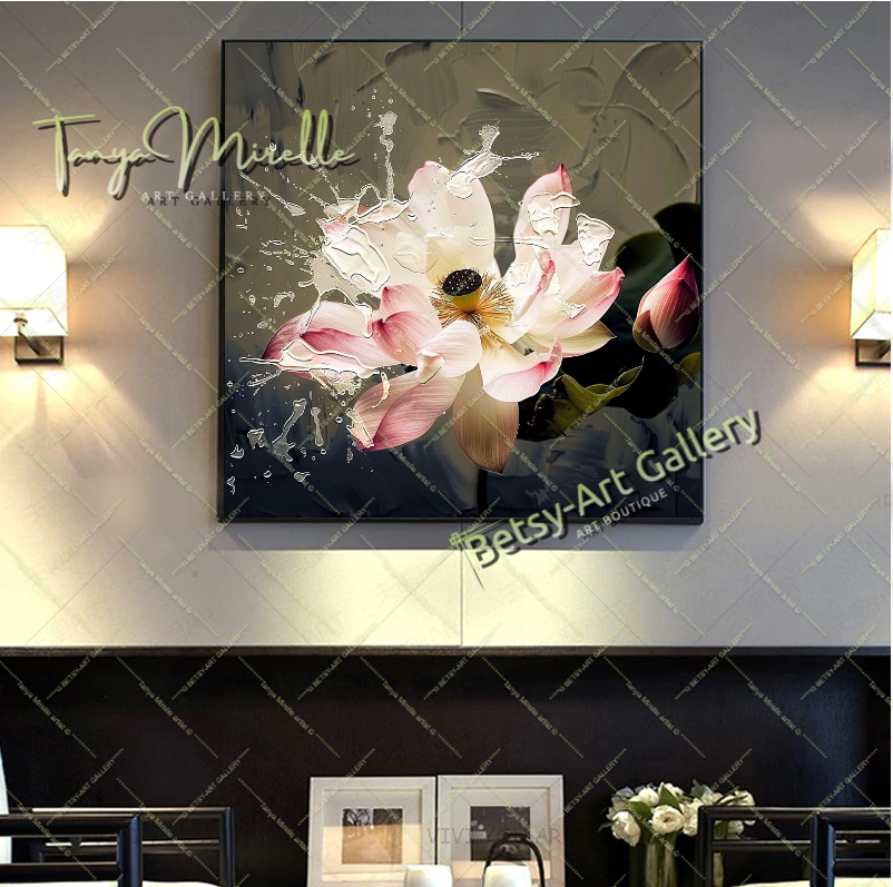 Modern Lotus Wall Art Print, Pastel Bloom Art for Living Room