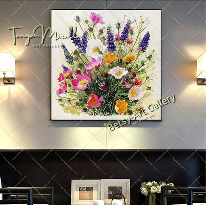 Garden Blossom Canvas Art Print, Colorful Botanical Artwork