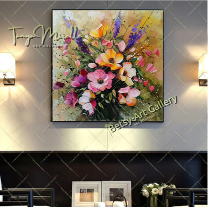 Garden Blossom Canvas Art Print, Colorful Botanical Artwork