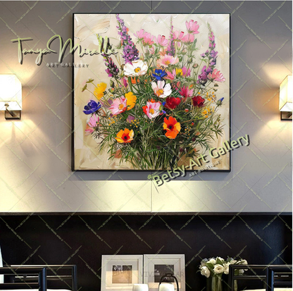 Garden Blossom Canvas Art Print, Colorful Botanical Artwork